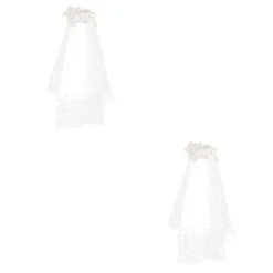 Cadeaux De Mariée 2 Pcs Cadeau Fleur Costume Tulle Exquis Mariage Blanc Coiffure Noël Pour Faire Partie Coiffure Tête Élégant Clip Floral Voile Courts Fournitures Décor De Mariage