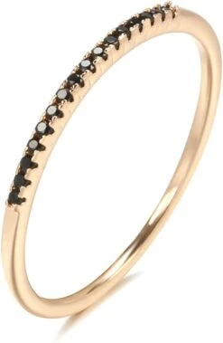 Noir Agate Stackable Anneau Pour Femmes Filles Rose Plaqué Or Boho Zircone Stacking Statement Knuckle Band Anneaux Confort Fit Simple Rétro Mariage Promise Noël Anniversaire Bijoux Cadeau Taille 8