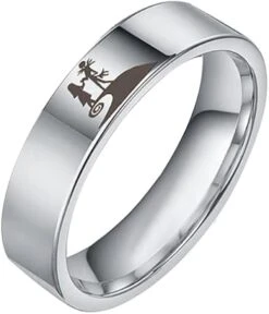 Sa Promesse Sally Her Jack Couple Correspondance Bague Argent Acier Inoxydable Engagement Marques De Déclaration De Mariage Mode Moonlit Confession Cadeaux Pour Boyfriend Girlfeiend Anniversaire Saint Valentin Anniversaire Cauchemar Avant Noël Bijoux