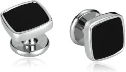 Banemi Boutons De Manchette Vintage, Boutons De Manchette Et Goujons Noir En Émail Carré En Acier Inoxydable Ensembles Pour Dîner De Noël 1X1CM