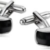 Banemi Boutons De Manchette Pour T, Boutons De Manchette Groom Noir En Acier Inoxydable Arch Lattice Sets Pour Dîner De Noël 1.7X0.8CM