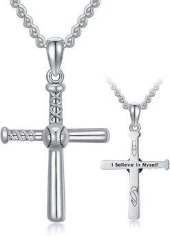 CEKAMA Croix Collier Pour Hommes Et Garçon 925 Sterling Argent Crucifix/Nail/Baseball Croix Pendentif Avec 22+2 Pouces Chaîne Bijoux Cadeaux Pour Noël Anniversaire