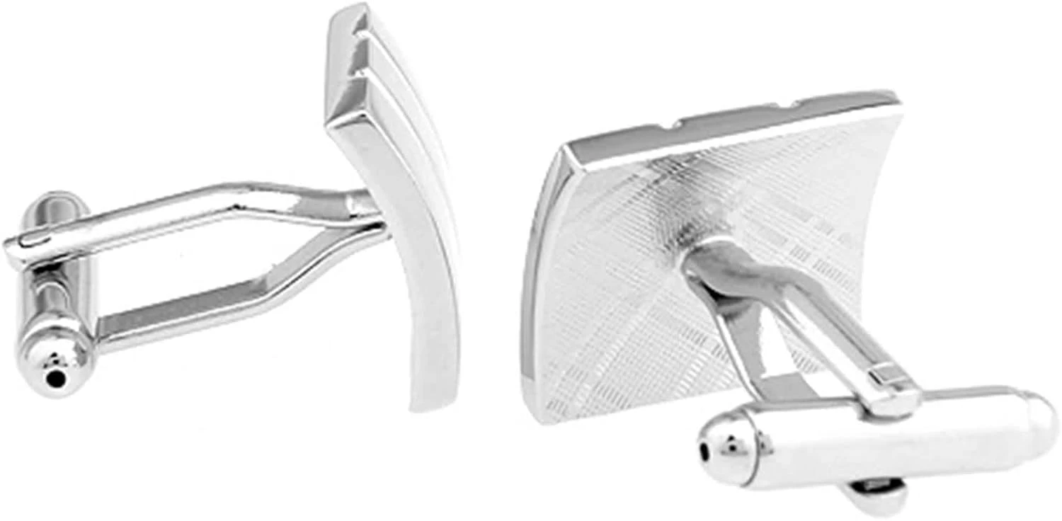 Banemi Cuff Links Mariage, Silver Cuff Links Square Stripe Sets Pour Le Dîner De Noël 1.7X1.5CM 4 Banemi Cuff Links Mariage, Silver Cuff Links Square Stripe Sets Pour Le Dîner De Noël 1.7X1.5CM – Image 2