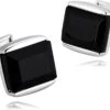 Banemi Boutons De Manchette Robe Chemises, Tuxedo Boutons De Manchette Et Studs Noir Acier Rectangle Cristal Ensembles Pour Dîner De Noël 1.5X1.5CM