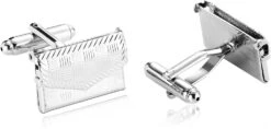 Boutons De Manchette Gravés, Boutons De Manchette Argent Pour Adolescents Ensembles De Sac En Acier Inoxydable Pour Dîner De Noël 2X1.4CM