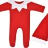Chapeau De Noël Chapeau Overalls Set Romper Photographie Infantile Bébé Pieds Noeud Collier Bébé Mignon Nouveau-né Tenues