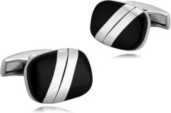 Banemi Tuxedo Boutons De Manchette Et Goujons, Boutons De Manchette Noir En Acier Inoxydable Ovale Diagonal Stripe Sets Pour Dîner De Noël 2X1.4CM