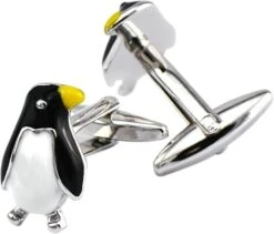 Banemi Boutons De Manchette En Métal, Boutons De Manchette Et Goujons Noir Pingouin Enamel Sets Pour Le Dîner De Noël 1.8CM