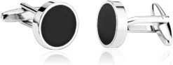 Banemi Boutons De Manchette Pour Artistes, Boutons De Manchette Et Goujons Noir En Acier Inoxydable Rond Sets Pour Dîner De Noël 1.6X1.6CM