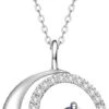 FANCIME Birthstone Colliers 925 Sterling Argent Lune Et Étoile Pendentif Beaux Bijoux D'anniversaire Cadeaux De Noël Pour Les Filles Maman Femme Dame Fille, Réglable Chaîne 16+2"