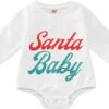 Romper Nouveau-né Bébé Fille Garçon De Noël Tenues À Manches Longues Santa Lettre Imprimé Crewneck Romper (Blanc, 18-24 Mois) -Rose Magasin 51ttUAV8b1L. AC SL1500