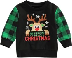 Sfdgfhyf Filles Pantalon Ensemble 0 à 3Years Infantile Garçons Filles De Noël À Manches Longues Plaid Bande Dessinée Cerf Imprimé Pull Sweat