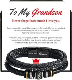 Bracelets En Cuir Tressé Pour Hommes, Bracelet En Cuir Pour Hommes Avec Bracelet En Bracelet En Acier Inoxydable Bracelet De Bracelet De Noël Bracelet De Noël Anniversaire De Retour à L'école Cadeaux Pour Fils Petit-fils