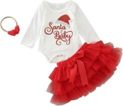 Fpoqbod Enfant Filles Noël Hiver À Manches Longues Chapeau Lettre Impressions Romper Bowknot Jupe Avec Bandeau 3PCS Tenues