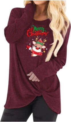 Sweatshirt Imprimé 3D De Noël à Manches Longues Pour Femmes Mode Mignon Tops Col Rond Automne Et Hiver Pull