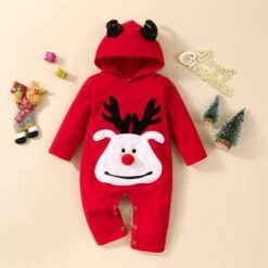 Bébé Garçon Rompers Noël Enfant Enfants Nouveau-né Infantile Bébé Garçons Filles Mignon Bande Dessinée Cerf À Manches Longues À Capuche Ramper (Rouge, 12-18 Mois) -Rose Magasin 61F1TiE6lZL. AC SL1500