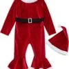 XUYAN Enfants Running Outwear Enfant Filles De Noël À Manches Longues Polaire Romper Bell Bottoms Flare Jumpsuit Chapeau Ensemble Pour