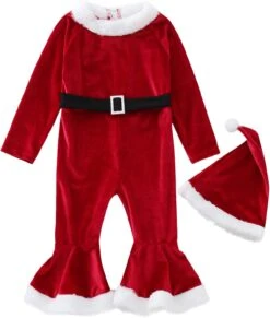 XUYAN Enfants Running Outwear Enfant Filles De Noël À Manches Longues Polaire Romper Bell Bottoms Flare Jumpsuit Chapeau Ensemble Pour