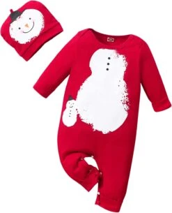NLGToy Romper Costume Enfant Garçons Enfant Garçons Enfants Filles Garçons Infantile Mignon De Noël Cartoon Bonhomme De Neige Imprime Romper Combinaison (Rouge, 9-12 Mois)