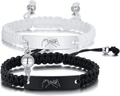 MEALGUET Personnalisé ID Couple Bracelets Gravure Personnalisée Bracelet Tressé à La Main Pour Hommes Femme Amitié, Réglable, Cadeau De Noël Personnalisé