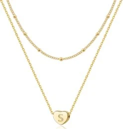 Momlovu Coeur Initial Colliers Pour Femmes Filles-14K Or Couché Minuscule Lettre Initiale Colliers Pour Les Filles, Saint Valentin, Cadeau D'anniversaire, Cadeau De Noël Bijoux Cadeaux Pour