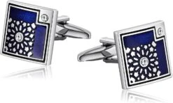 Banemi 2022 Boutons De Manchette, Manchette Liens Teal En Acier Inoxydable Tournesol Motif Cubique Zircon Ensembles Pour Dîner De Noël 1.5X1.5CM