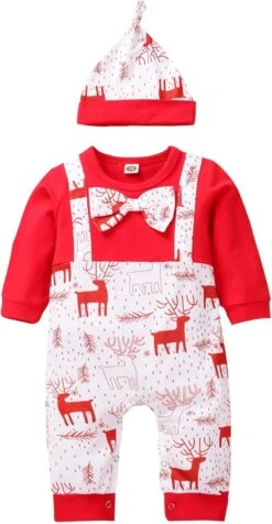 Sfdgfhyf Filles Survêtements De Noël Infantile Bébé Fille Garçon Noël Romper Nouveau-né Deer Imprimer À Manches Longues Patchwork Combinaison