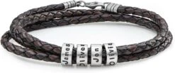 Sett&Co - Bracelet Personnalisé "Quest" Marron/Noir En Cuir Avec Jusqu'à 7 Perles Personnalisées Avec Inscription - Argent Sterling 0.925, Plaqué Or 18K - Bijoux Gravés Pour Lui, Hommes, Papa - Cadeau Dainty Pour La Fête Des Pères, Noël, Saint-Valentin