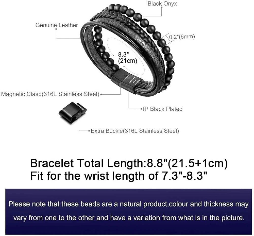 Bracelet En Cuir Pour Perle Pour Homme Murtoo, Perle Naturelle, Bracelet En Acier Et En Cuir Pour Homme Cadeau De Noël 4 Bracelet En Cuir Pour Perle Pour Homme Murtoo, Perle Naturelle, Bracelet En Acier Et En Cuir Pour Homme Cadeau De Noël – Image 2