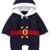 XUYAN Enfants Sports Sweats Nouveau-né Infant Garçon Fille Noël Tricoté Chandail Bébé Hiver Chaud Polaire À Capuche Combinaison