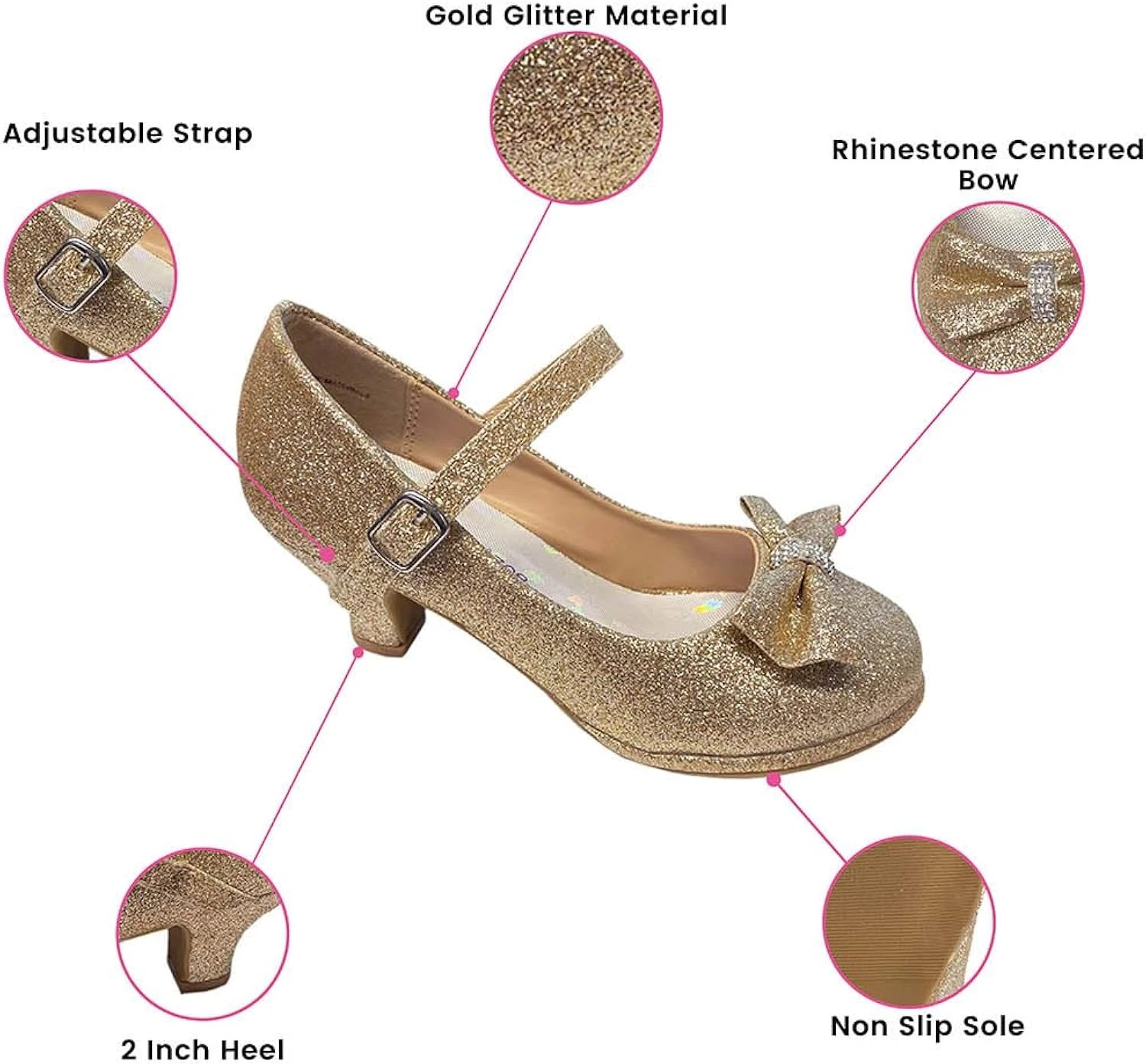 Rose Princesse Fleur Fille Robe Chaussures Pour Mariages Et Noël - Grande Et Petite Fille 2 Pouce Talon Haut Avec Étincelle Et Sangle 4 Rose Princesse Fleur Fille Robe Chaussures Pour Mariages Et Noël - Grande Et Petite Fille 2 Pouce Talon Haut Avec Étincelle Et Sangle – Image 2