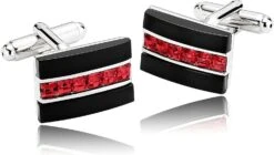 Banemi Boutons De Manchette Pour Groomsmen, Boutons De Manchette Rouge En Acier Inoxydable Rectangle Sets Pour Dîner De Noël 1.3X1.9CM