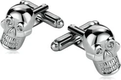 Banemi Boutons De Manchette Tech, Argent Boutons De Manchette Set En Acier Inoxydable Crâne Tête Sets Pour Dîner De Noël 1.8X1CM