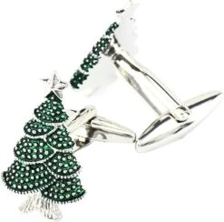 Hoisy Cufflink Chemise, Manchette Liens Set Arbre De Noël Argent Vert Boutons De Manchette Pour Tuxedo Chemises Mariage D'affaires
