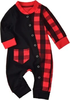 Enfant Mignon Vêtements Enfant Bébé De Noël Plaid Outfit Nouveau-né Garçon Fille Snap On Romper Combinaison Vêtements Outfit