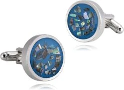 Ensemble Collier Et Manchette Banemi, Boutons De Manchette Ensemble Bleu En Acier Inoxydable Rond Puzzle Ensembles Pour Dîner De Noël 1.8X1.8CM