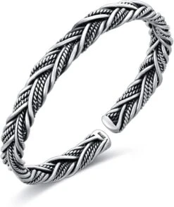 Pur 999 Sterling Argent Viking Ouvert Manchette Bracelet Pour Hommes Femmes Norse Bracelet Twist Bracelet Bijoux Cadeaux Pour Anniversaire Noël Thanksgiving