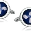 Boutons De Manchette Et Chemise Accessoires, Bleu Manchette Liens En Acier Inoxydable Rond Fan Sets Pour Dîner De Noël 1.9X1.9CM