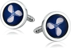 Boutons De Manchette Et Chemise Accessoires, Bleu Manchette Liens En Acier Inoxydable Rond Fan Sets Pour Dîner De Noël 1.9X1.9CM
