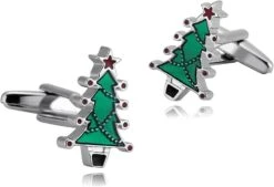 Boutons De Manchette Hoisy, Boutons De Manchette Arbre De Noël Argent Vert 1.5CM Acier Inoxydable Boutons De Manchette Pour Tuxedo Chemises Mariage D'affaires