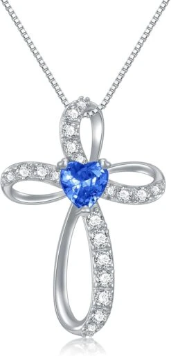 Sterling Argent Croix Collier Pour Femmes Pierre De Naissance/Opale/Turquoise/Moonstone/Simulated Diamond/Moss Agate/Freshwater Pearl Collier Bijoux - Cadeau D'anniversaire Cadeau De Noël