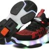 RESLIDE Enfants Roller Chaussures 4 Roues Roller Chaussures Avec Roues Pour Garçons Filles Enfants Patins Sneakers LED Lumière Rechargeable Sport Roller Sneaker Party Anniversaire Noël Meilleur Cadeau(13 US=31 CN, Single Red) -Rose Magasin 61ik4GuxrjS. AC UL1000