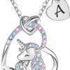 Licornes Cadeaux Pour Filles, 14K Or/Or Blanc/Rose Licorne Collier Pour Filles Initiale Licorne Bijoux Pour Enfants D'anniversaire Cadeaux Pour Filles Coloré CZ Bijoux De Noël Licorne Cadeaux Pour Filles Âge 6-8-10-12-16-18 -Rose Magasin 61n7PqMAggL. AC UL1500