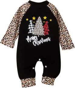 BĂ©bĂ© VĂȘtements Pour Garçon Nouveau-nĂ© BĂ©bĂ© Garçons Filles De Bande DessinĂ©e De NoĂ«l Coton Romper Ă Manches Longues Combinaison Tenues (Noir, 0-3 Mois)