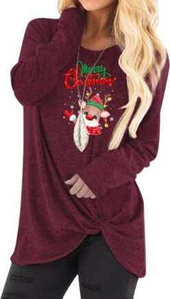 Sweatshirt Imprimé 3D De Noël à Manches Longues Pour Femmes Mode Mignon Tops Col Rond Automne Et Hiver Pull -Rose Magasin 61s6MelRG3L. AC SL1500