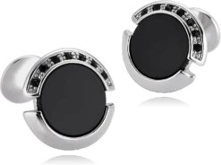 Banemi Boutons De Manchette Pour Groomsmen, Noir Boutons De Manchette Chemise En Acier Inoxydable Cercle Motif Cristal Ensembles Pour Dîner De Noël 1.8X1.8CM