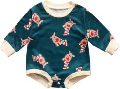 Simple Vêtements De Noël Infantile Nouveau-né Bébé Garçons Filles À Manches Longues Mignon Bande Dessinée Patchwork Romper Body Tenues (A, 0-3 Mois)