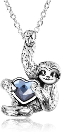 Cadeaux Paresseux YFN Collier Paresseux En Argent Sterling Bijoux En Cristal Coeur Pour Femmes Filles Cadeaux De Noël Pour Hommes