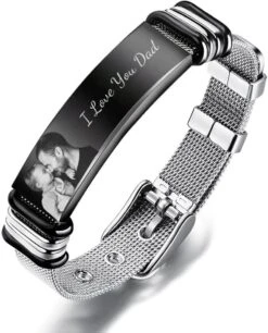 Ancofi Personnalisé Photo Bracelets Pour Hommes 9.4 Pouce Personnalisé Photo Nom Bracelet Pour Père Petit Ami Photo Bracelet Pour Hommes Papa Mari Noël Anniversaire Saint Valentin Cadeaux