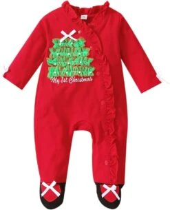 Infantile De Pâques Outfit Noël Enfant Enfants Nouveau-né Bébé Garçons Filles Patchwork À Manches Longues Ruffled Lettre Bowknot Romper (Rouge, 6-12 Mois)